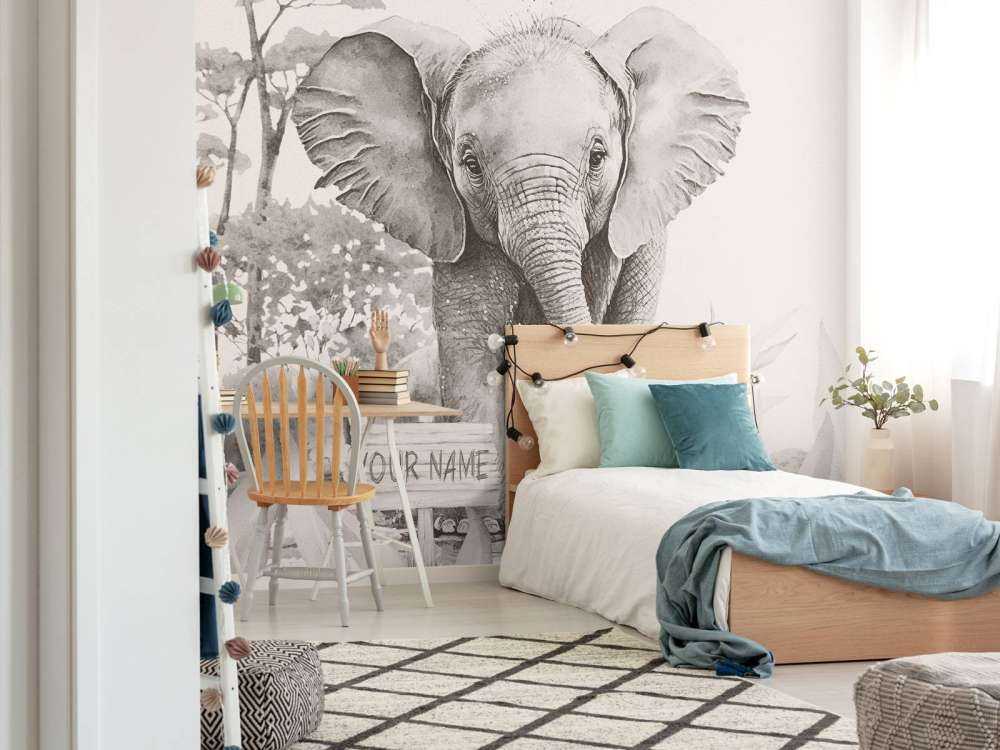 Baby elephant in the jungle beige