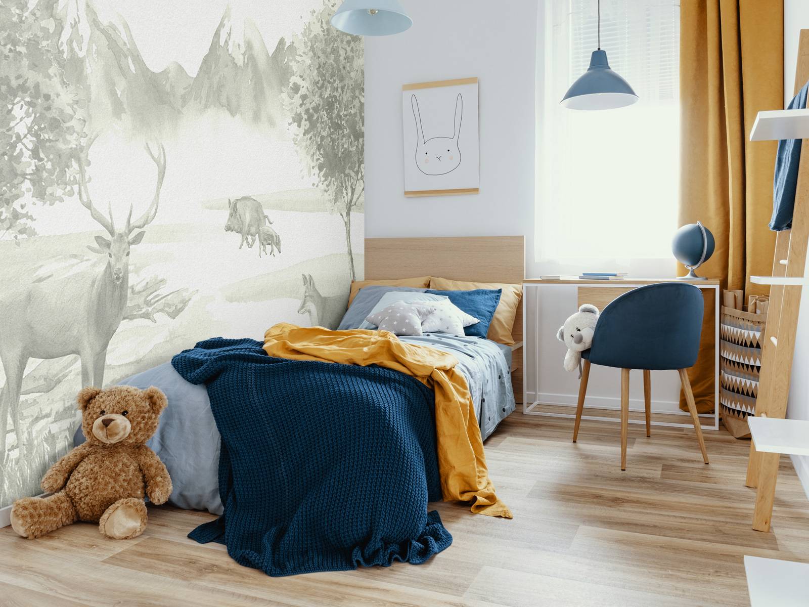 Forest with animals in green