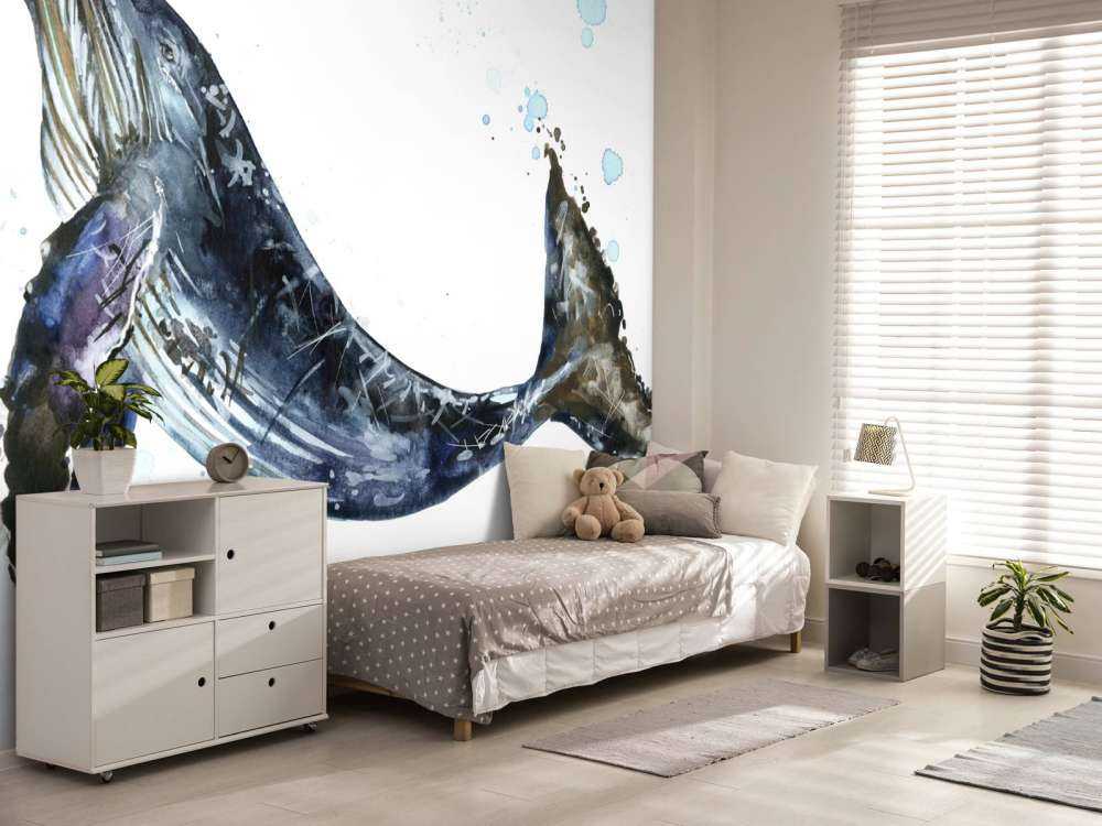 Swimming humpback whale of watercolour