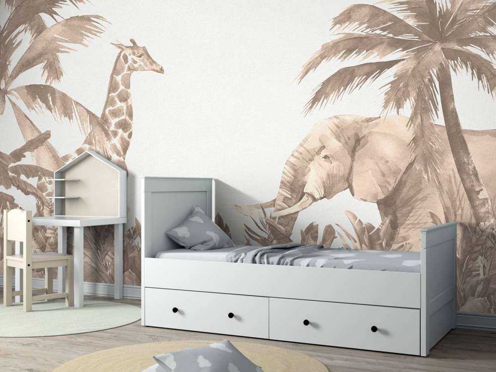 Various jungle animals in taupe