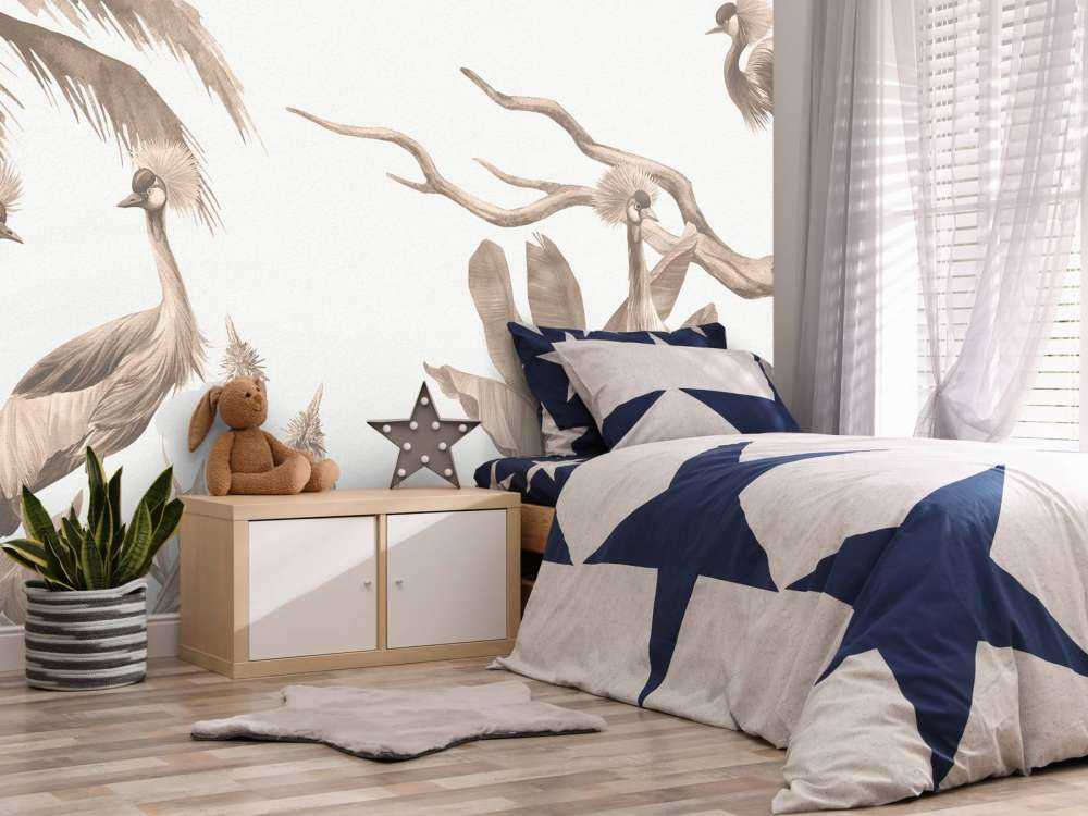 Jungle with cranes in Taupe