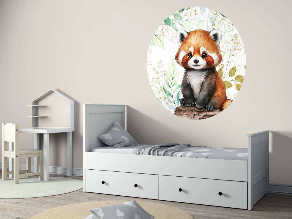 Cute red panda and leaves