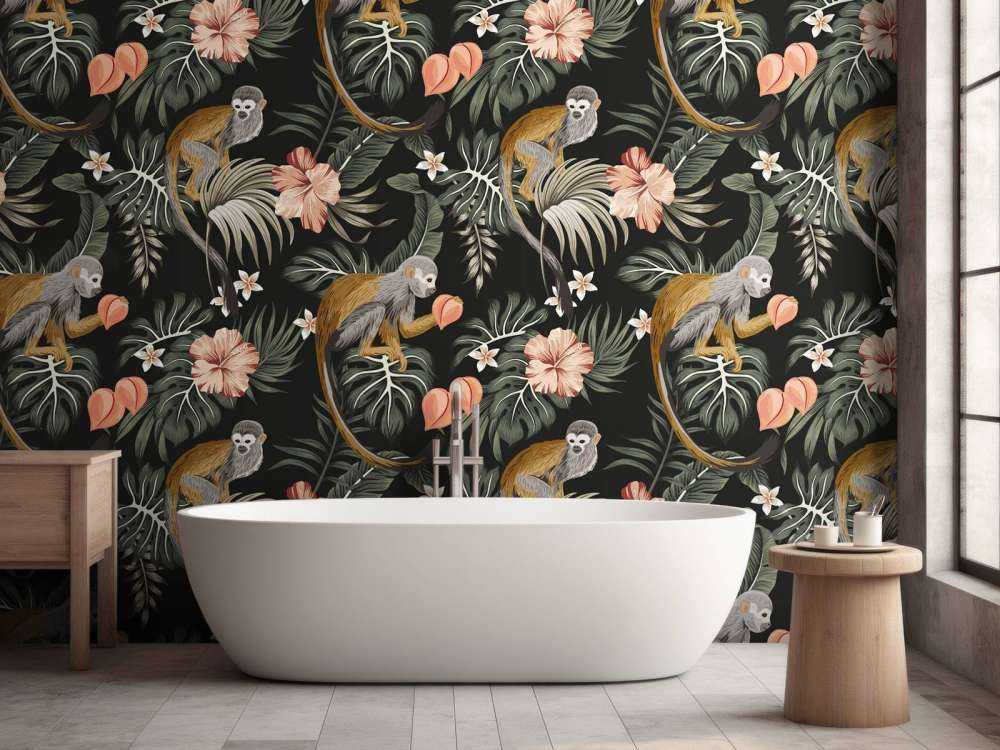 Tropical leaves with monkeys