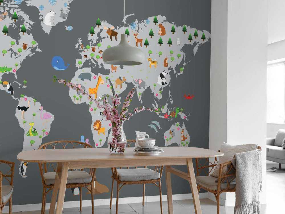 World map for children with grey background