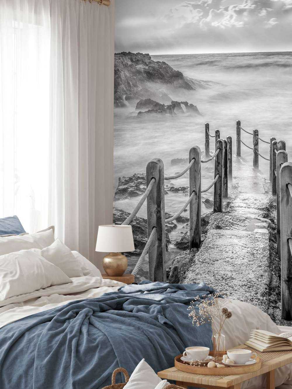 Wooden bridge to fog