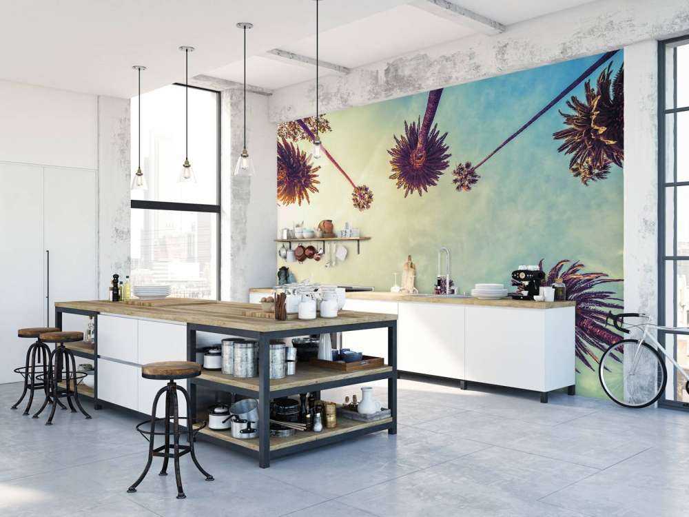 Bottom view of palm trees