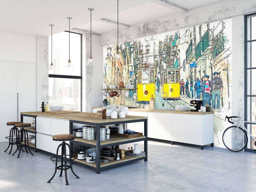 Trams in watercolour