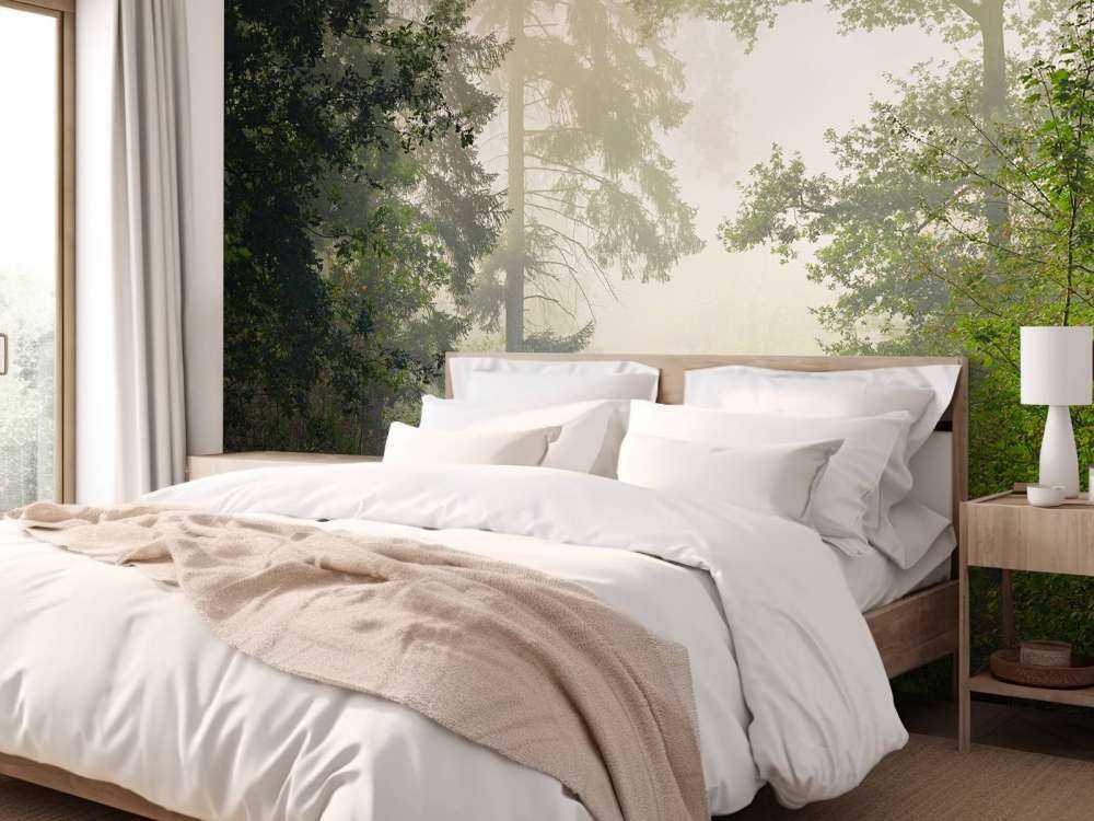 Road through foggy forest