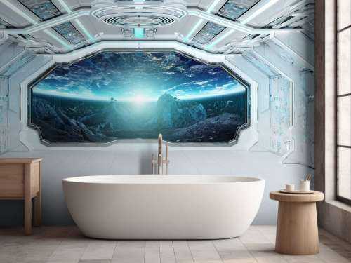 Spaceship with view on a planet