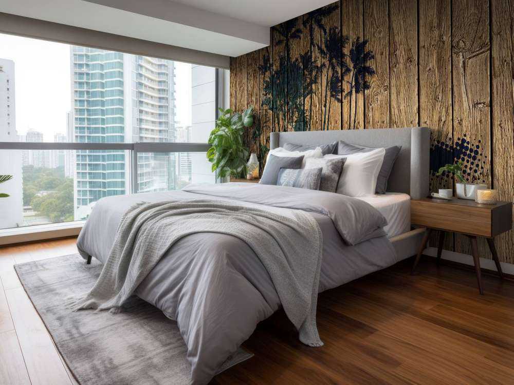 Palm trees on wood