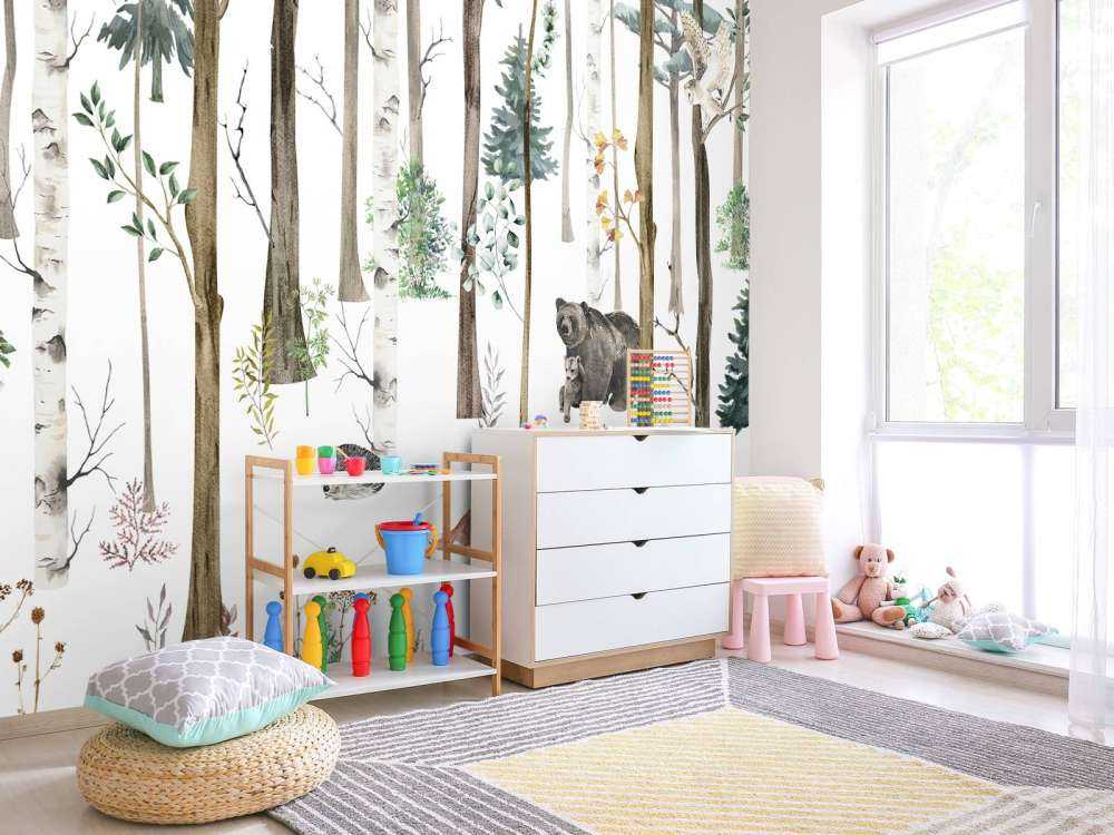 Drawn forest with autumn animals