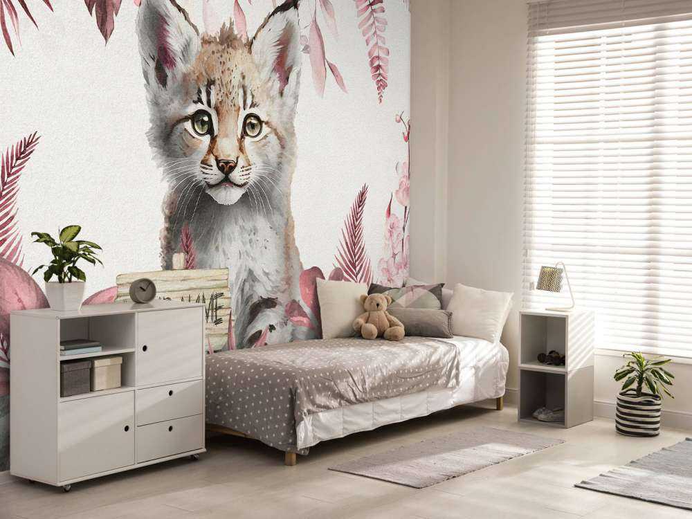 Baby lynx in the jungle pink