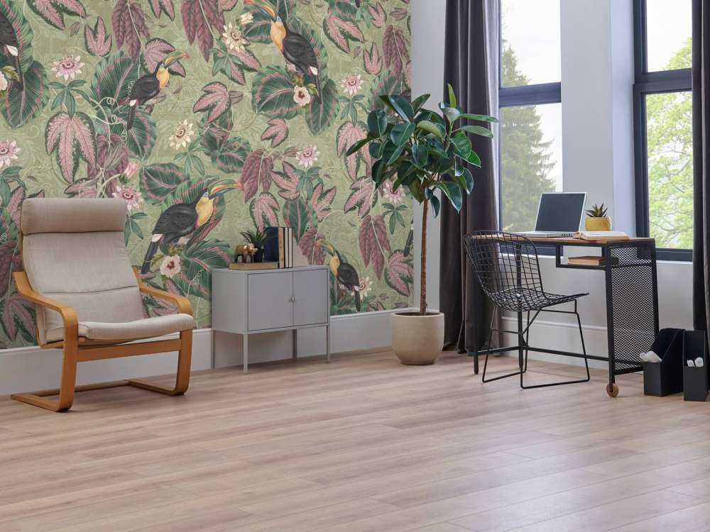 Tropical Jungle birds & toucans - sage green