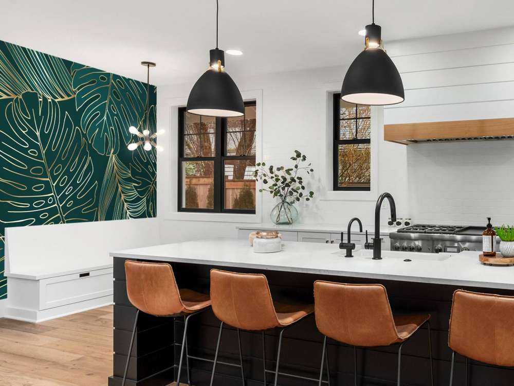 Green leaves with gold