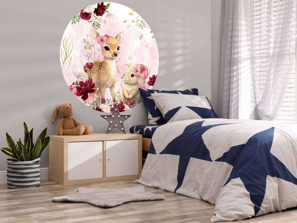 Fawn and rabbit in floral splendor