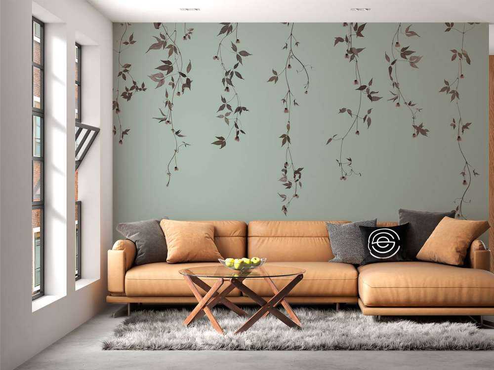 Clematis sprigs on grey green