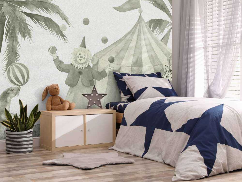 Merry circus animals in green