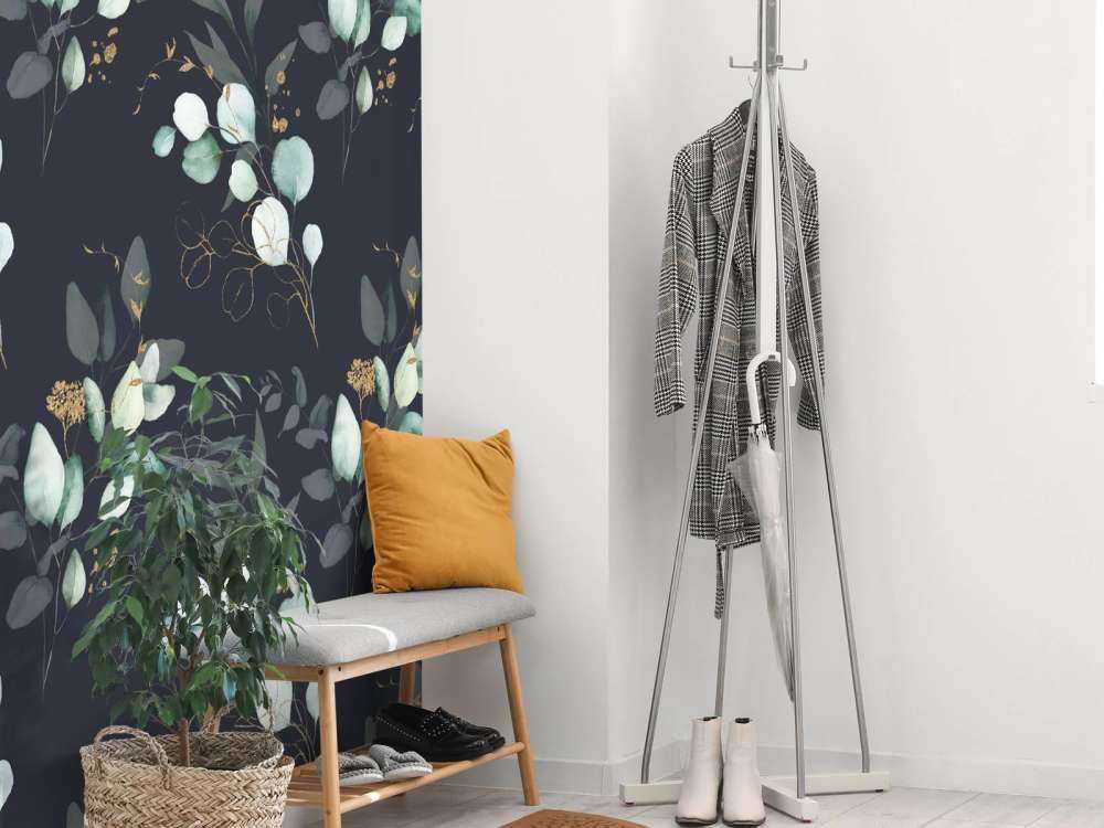 Dark blue leaves with gold