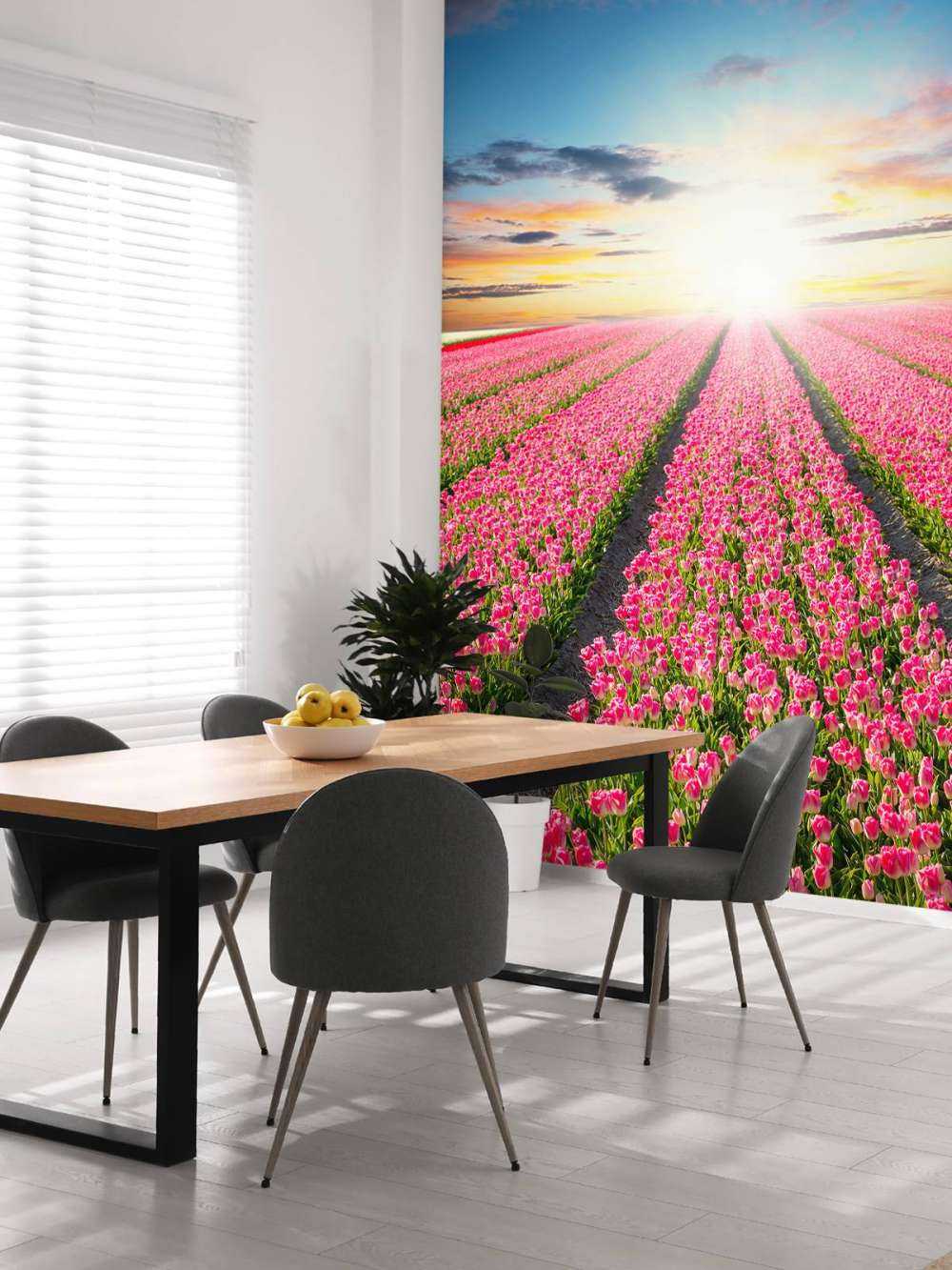 Tulips with rising sun
