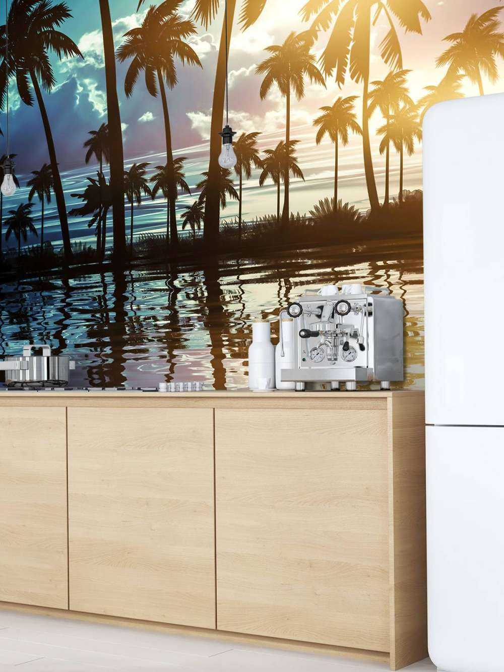 Night landscape with palm trees