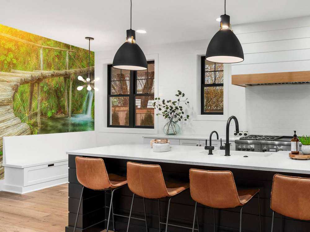 Wooden bridge with sunlight