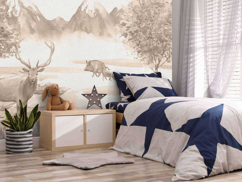 Forest with animals in taupe