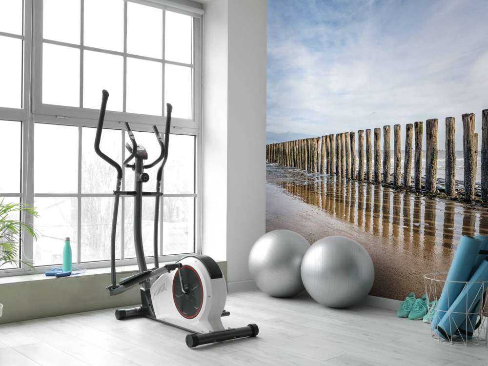 Wooden breakwater on the coast at Cadzand bath