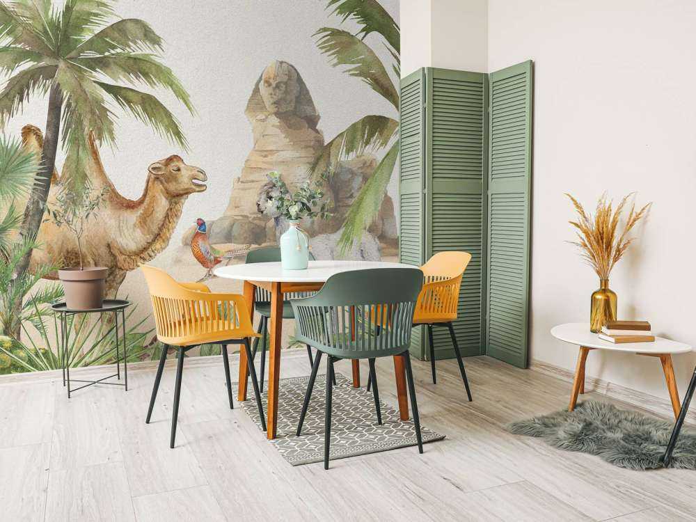 Camel and alpaca in the desert