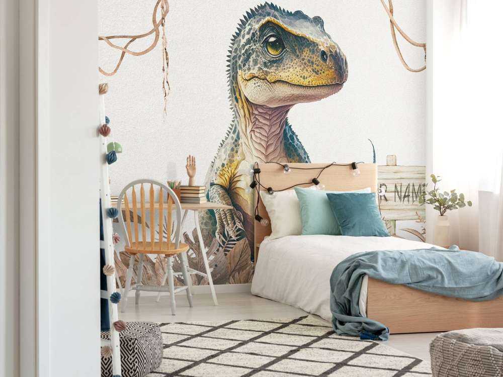 Baby t-rex in the taupe jungle