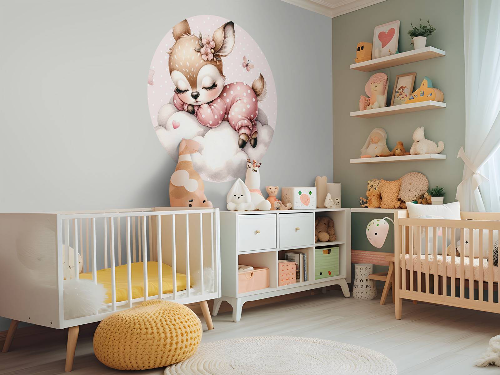Sleeping little deer on a cloud