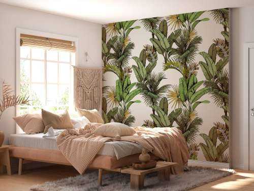 Tropical palm and banana leaves