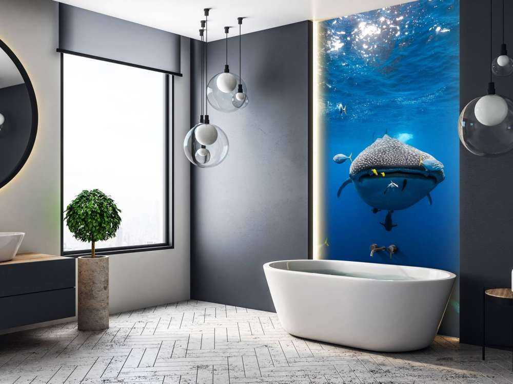 Whale shark escorted by a school of bonito