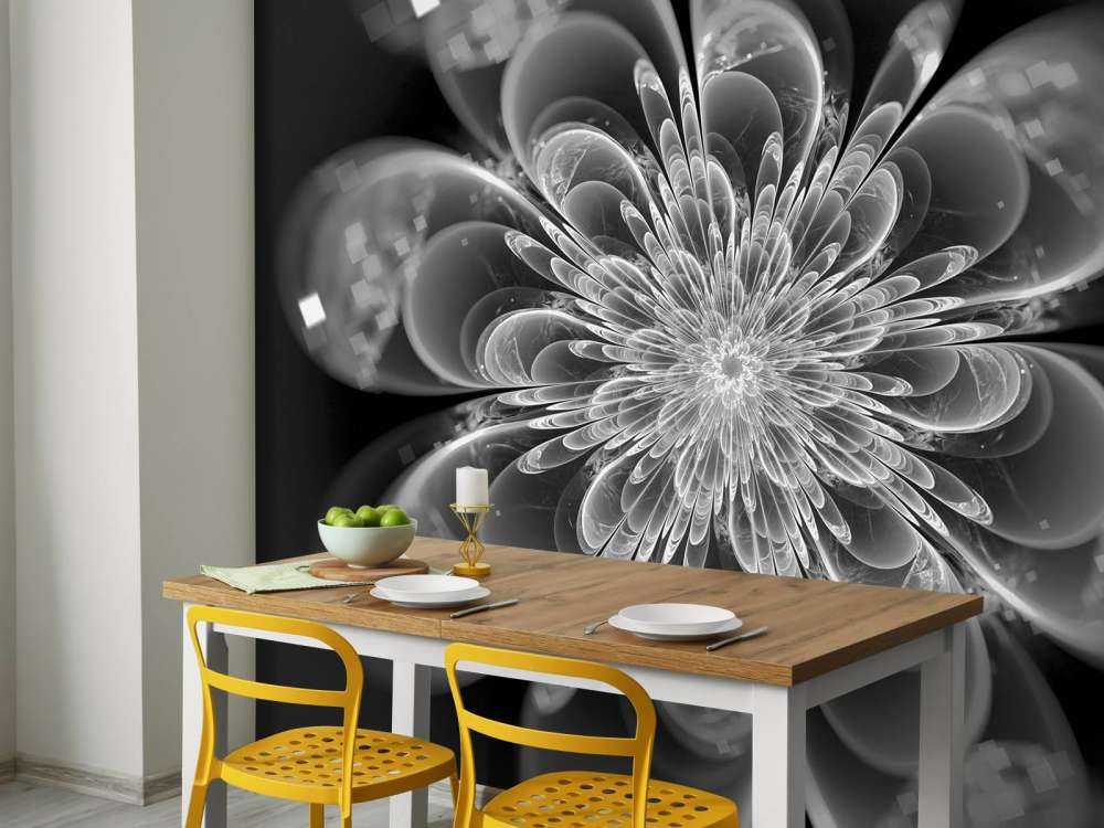 Fractal bloem in zwart-wit