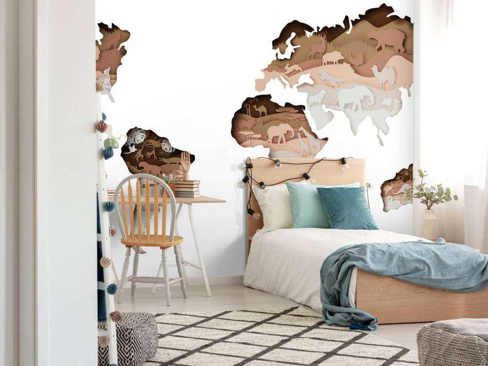 Dieren wereldkaart aarde tinten