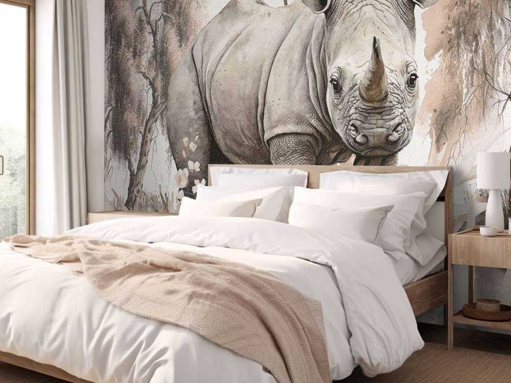 Baby rhino on the savannah taupe