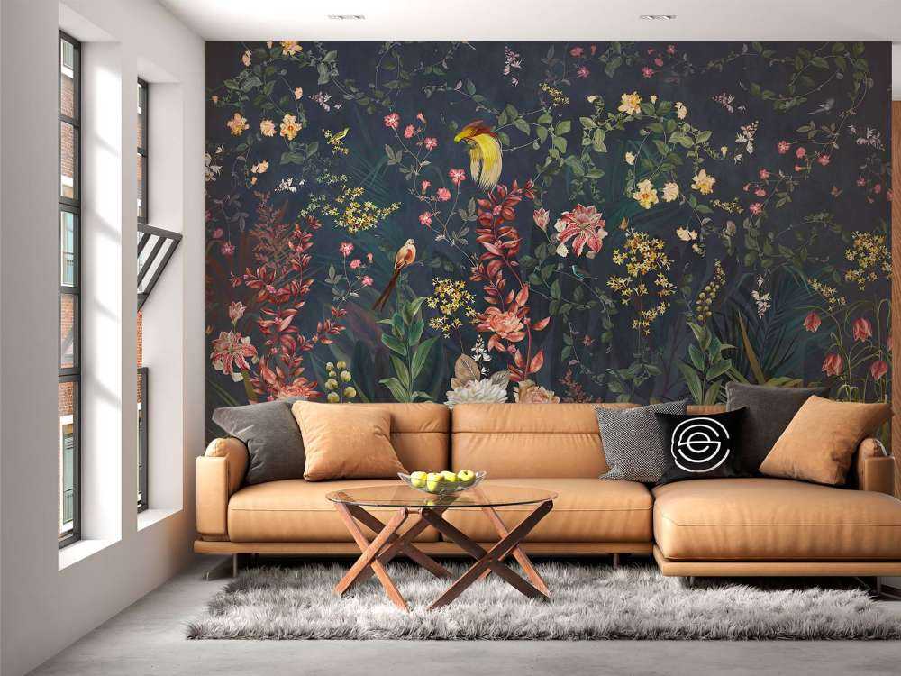 Jungle flowers and birds