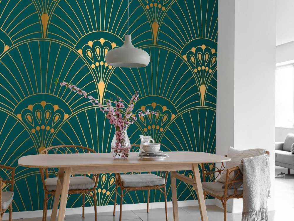 Art Deco fan in Teal