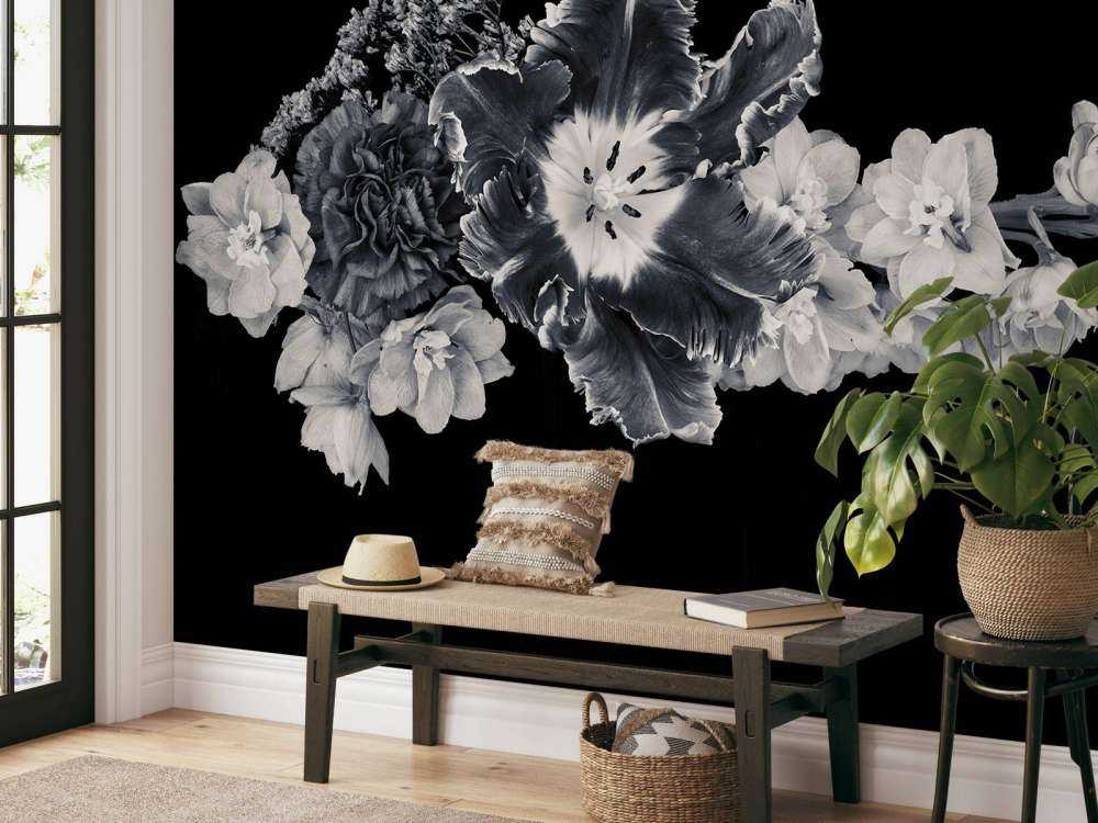 Zwart-wit bloemen boeket