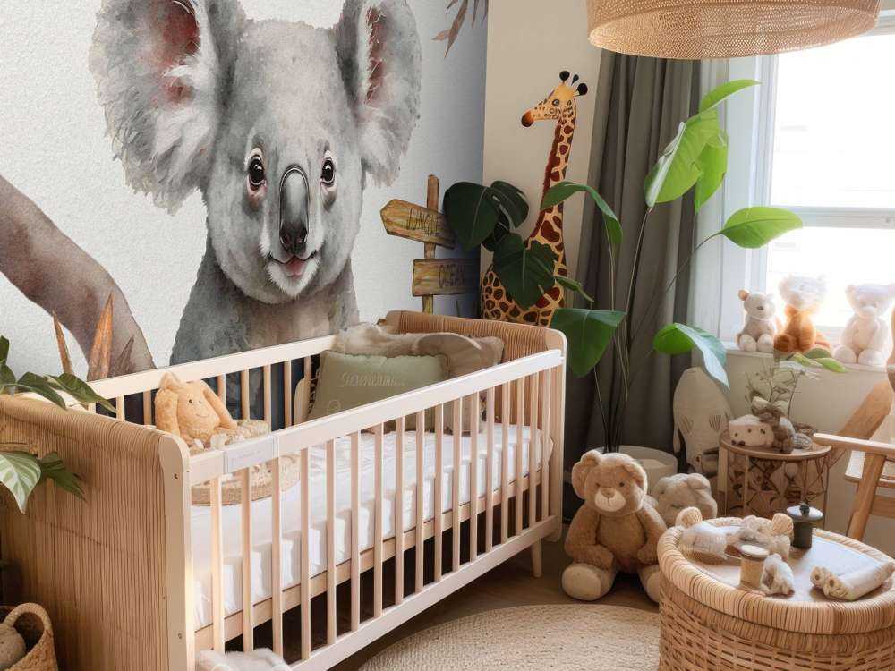 Wall Mural Baby koala in the jungle taupe Wallpaper