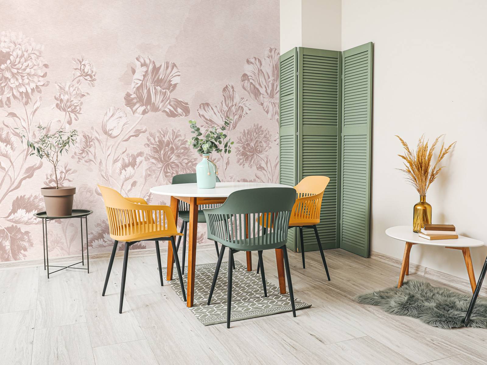 Baroque floral landscape - powder pink