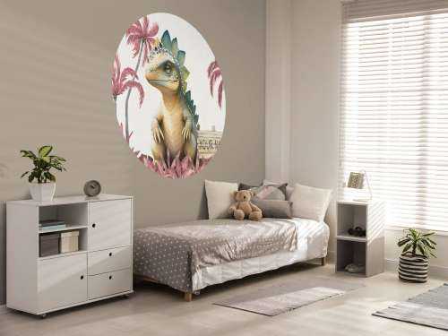 Baby stegosaurus in the pink jungle