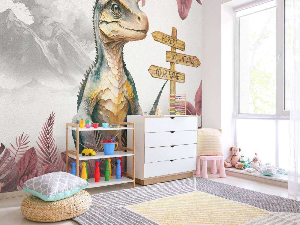 Baby velociraptor in the pink jungle