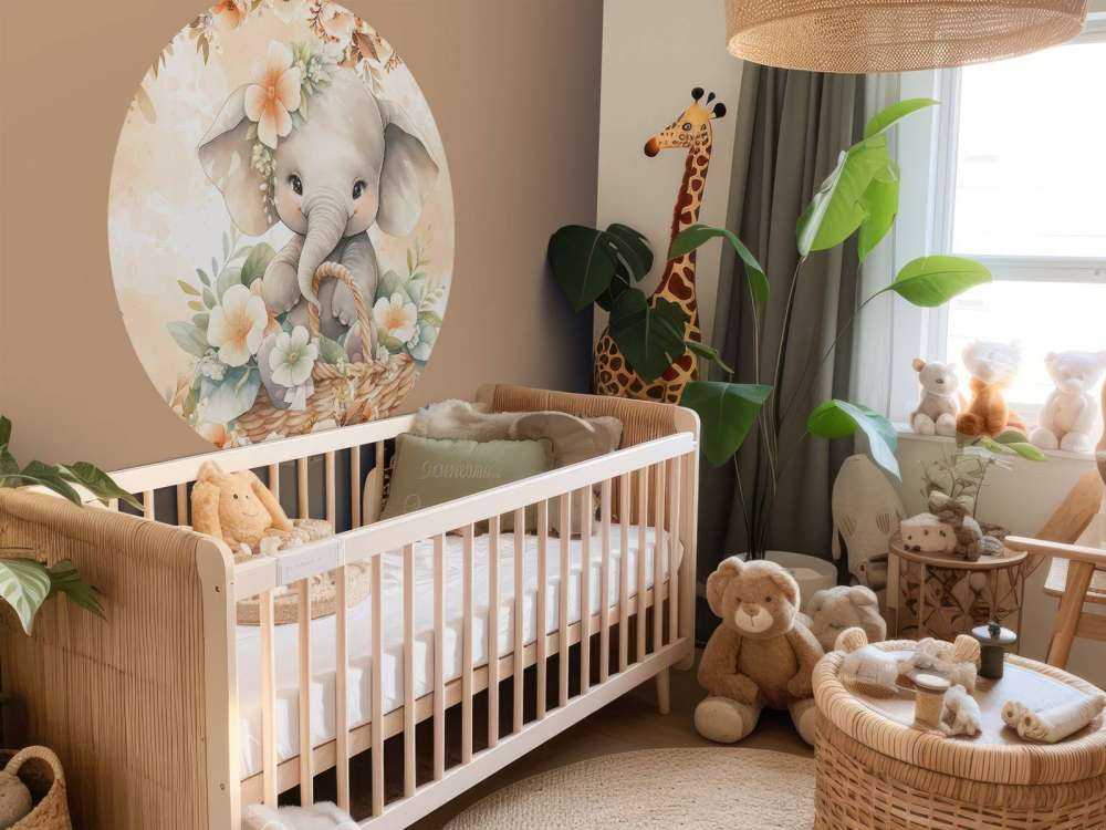 Cute elephant in flower basket