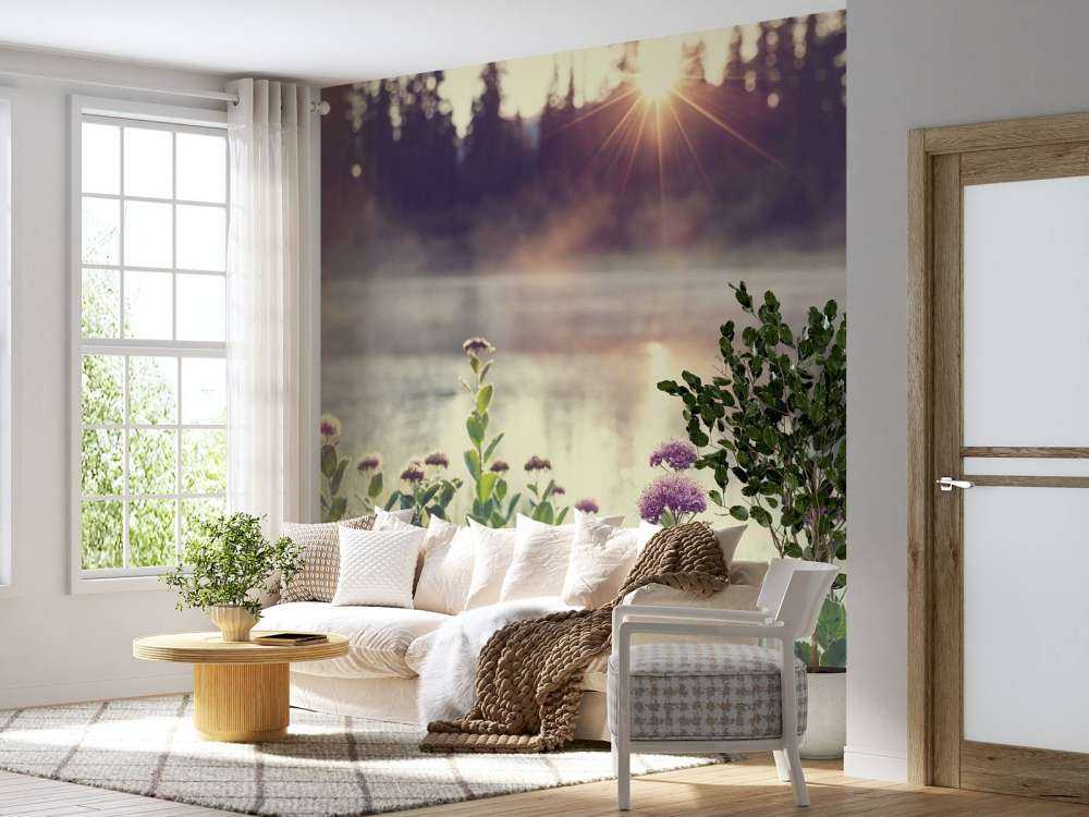 Evaporating lake with flowers