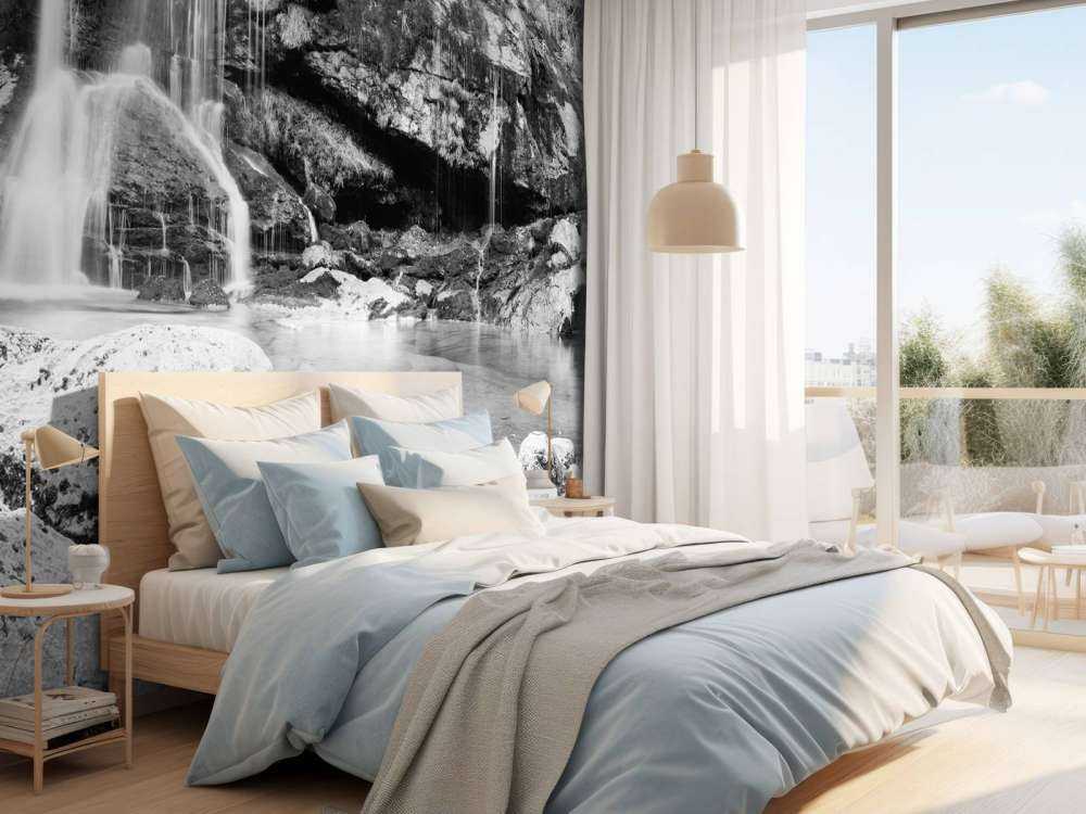 Waterfall over a stone wall