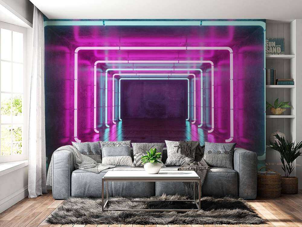 Concrete room with neon lights