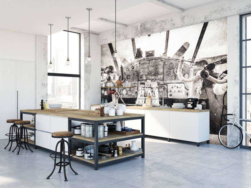 Aeroplane cockpit in sepia