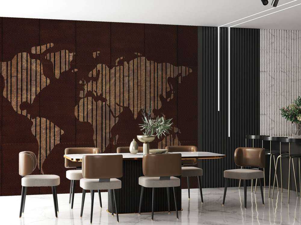 World map with wood structure
