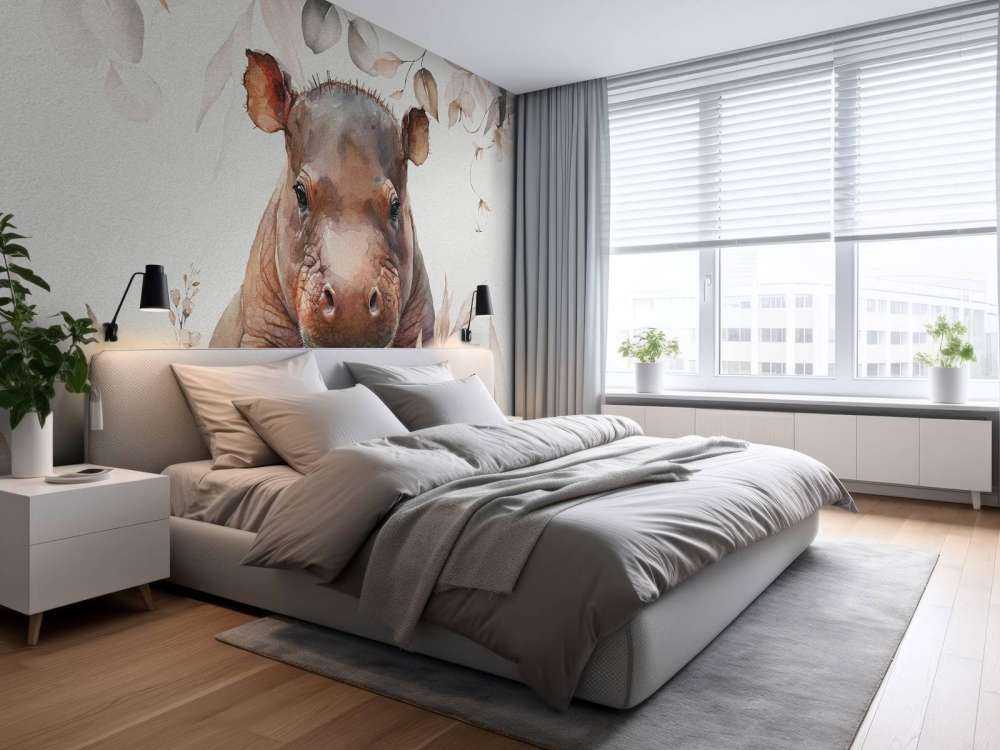 Baby hippo in the leaves taupe