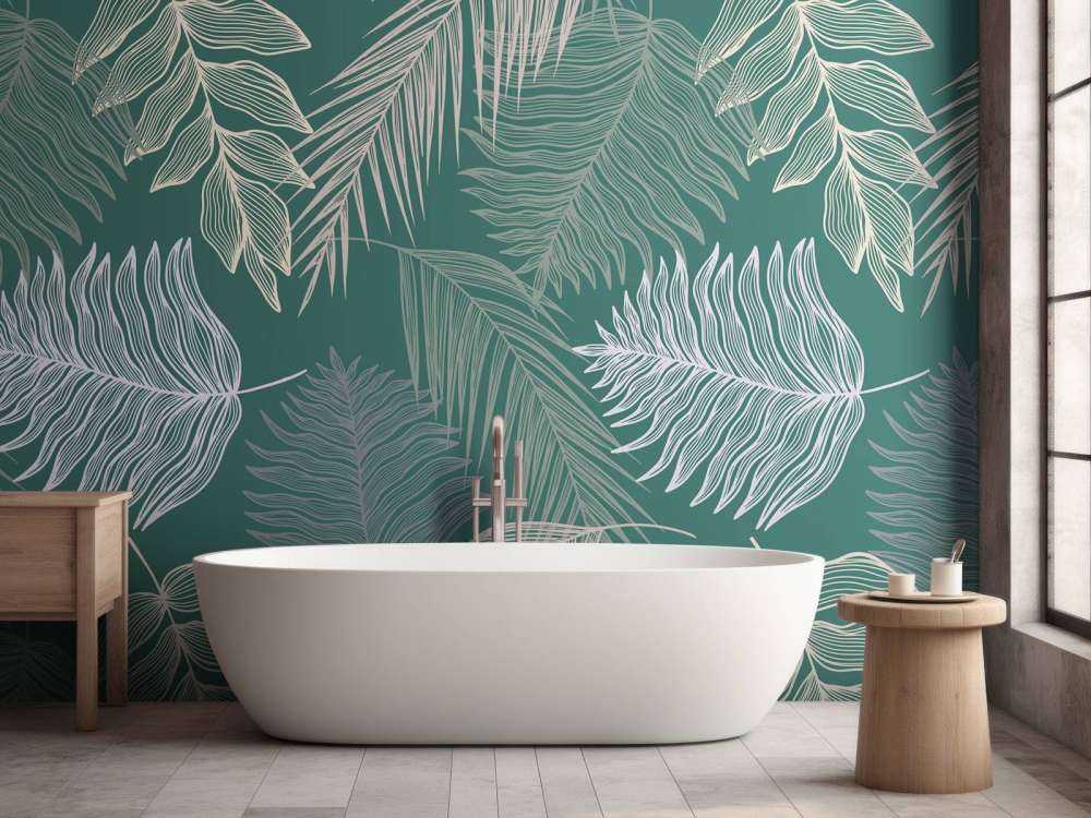 Palm leaf on green background